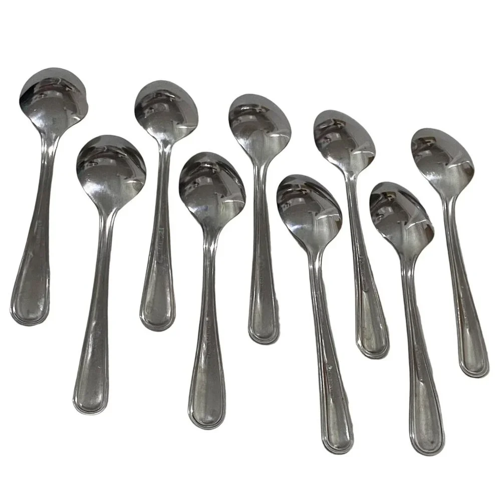Stainless Steel Soup Spoon Lot of 9 Clean Line Design Thanksgiving Dining‎
